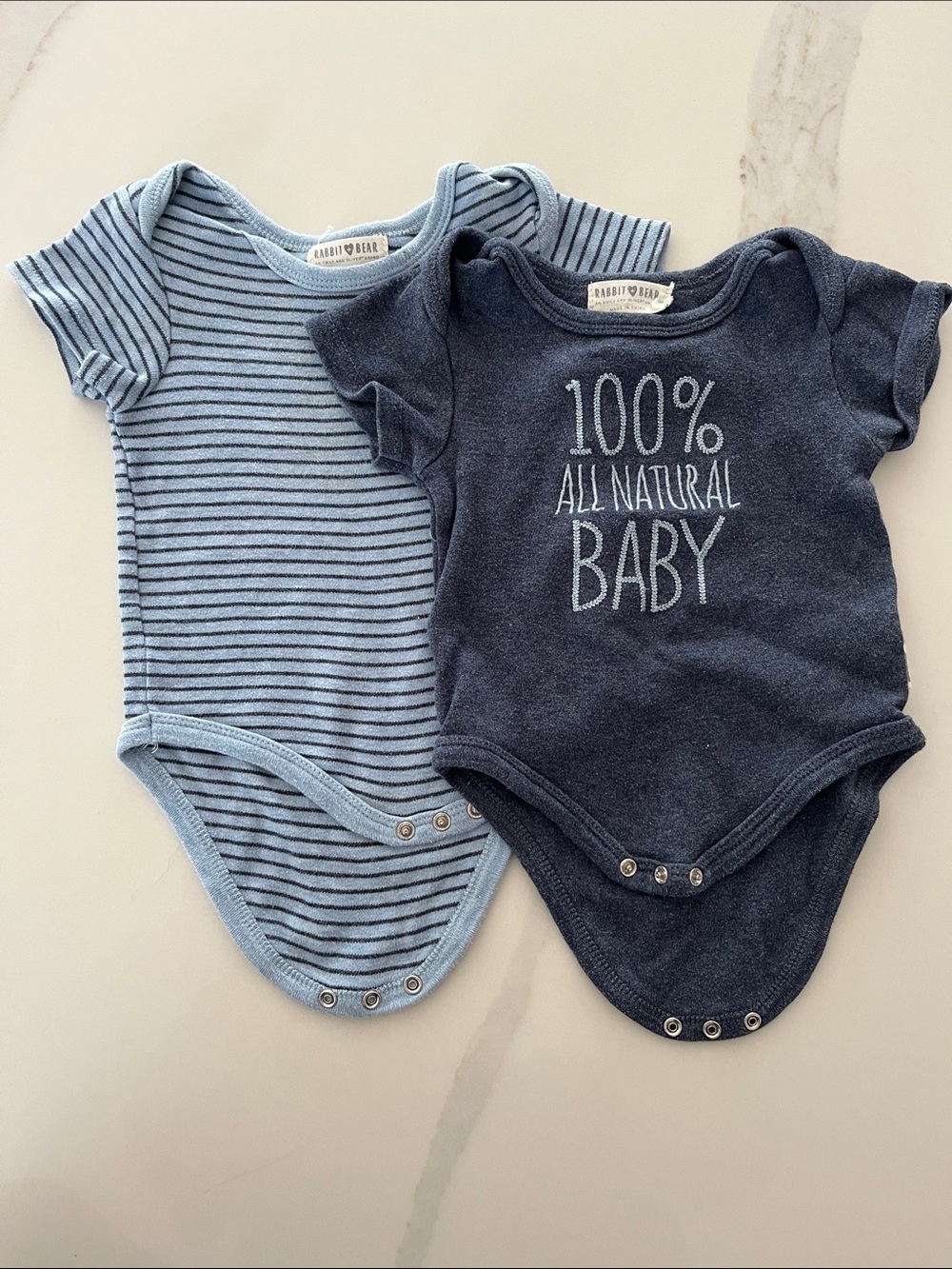 Baby One-Piece Bodysuit Set - Light Blue & Navy